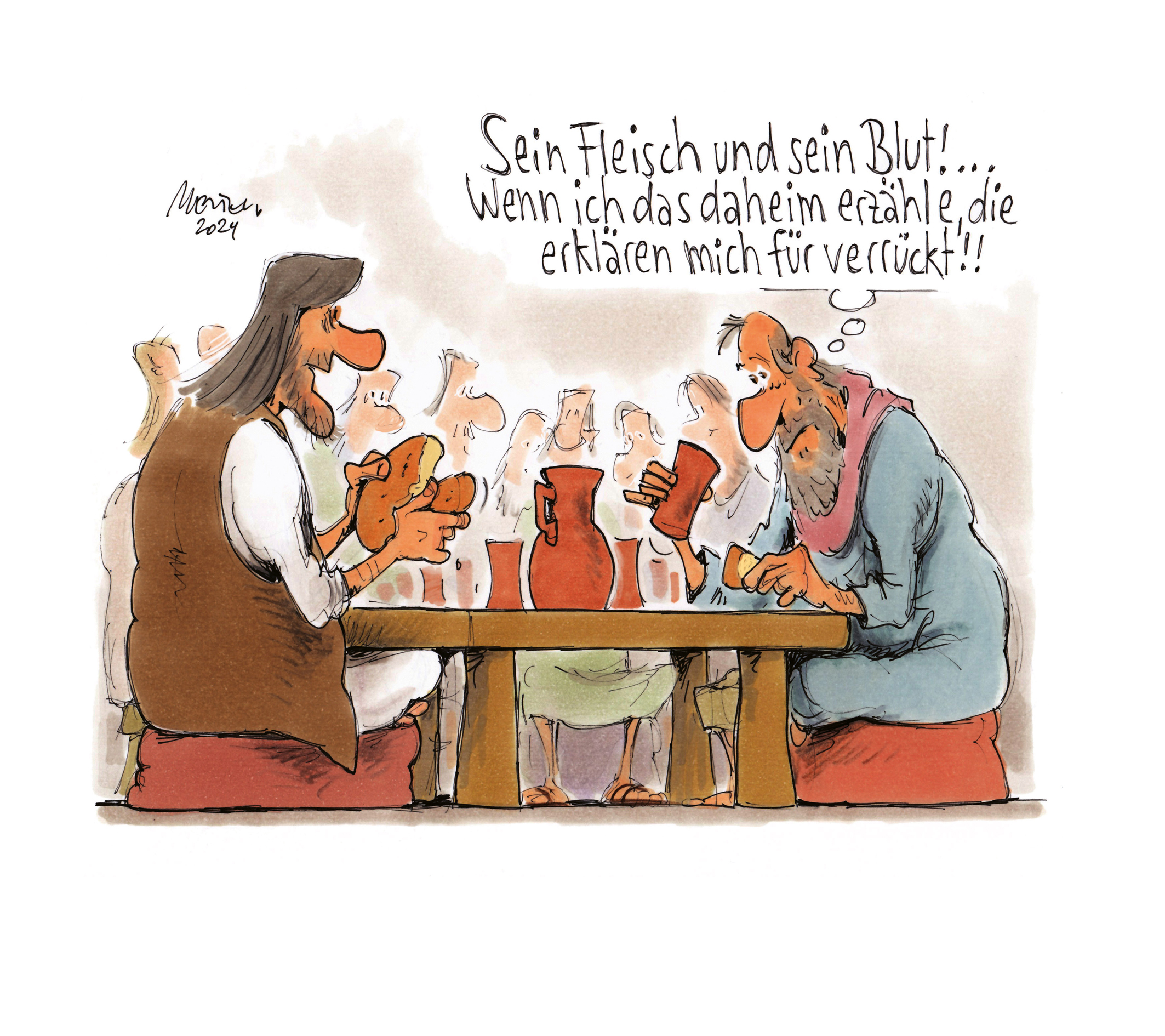 'Abendmahl' von Gerhard Mester Karikatur Abendmahl Gerhard Mester